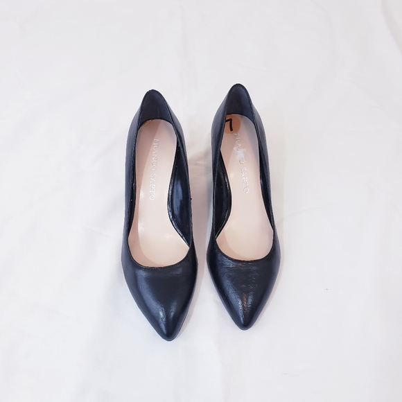 Franco Sarto Frankie Black Wedge Pump Size 7 Leather Wedged Heel Pointed Toe - Picture 4 of 14